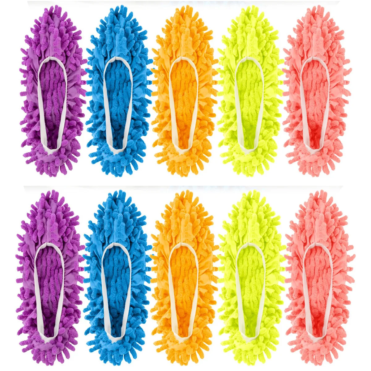 5 Pairs Chenille Dust Mop Slippers Foot Socks Mop Caps Shoe Protection House Floor Cleaning Lazy Shoe Covers Dust Hair Cleaner