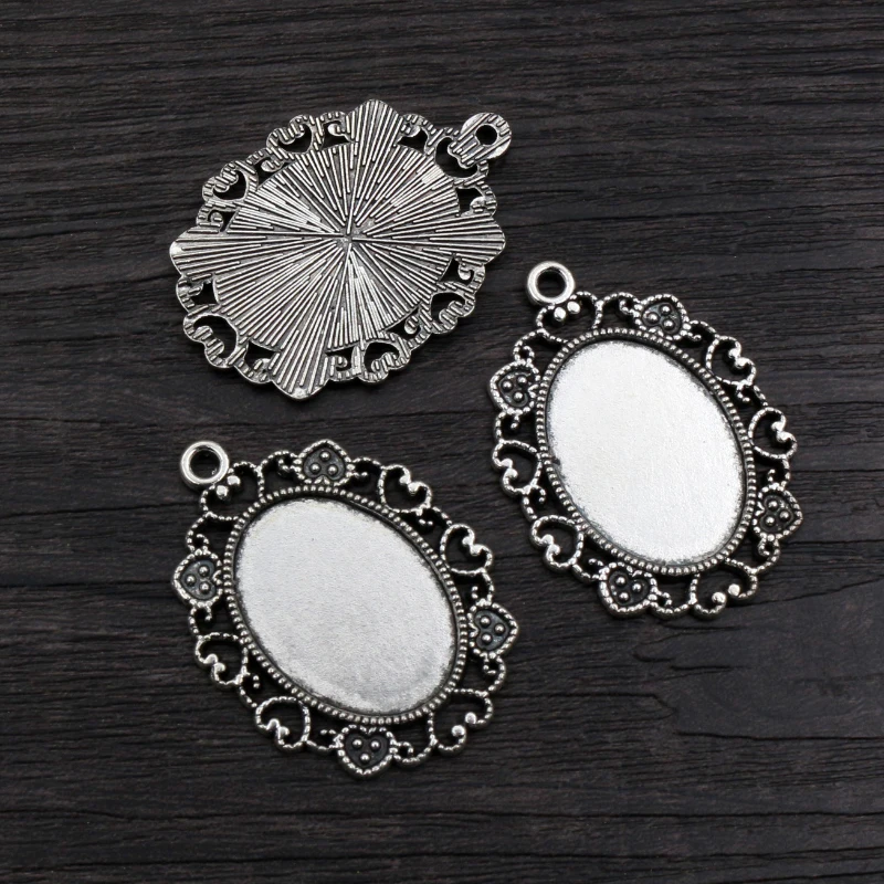 5pcs 18x25mm Inner Size Antique Silver Plated and Antique Bronze Fashion Flower Style Cameo Cabochon Base Setting Tray