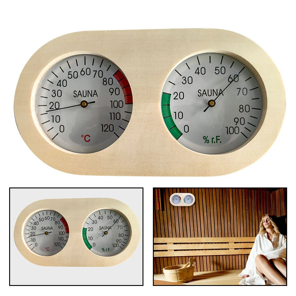 Humidity Gauge Hygrometer Device Sauna Environment Multifunctional Design Natural Wood Material Practical Usage For Home Use