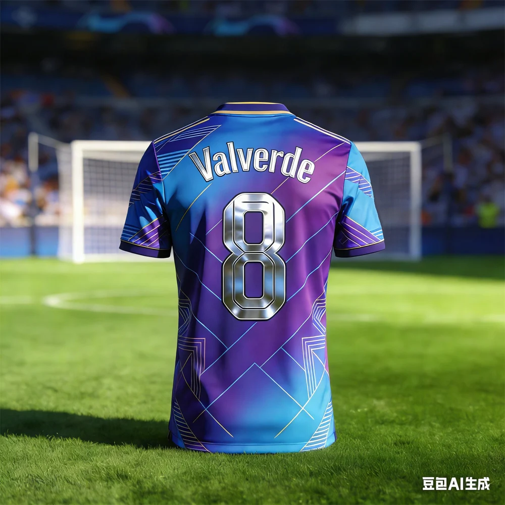 Valverde Generado por IA # Camiseta de fútbol de edición especial 8 para hombre, camisetas transpirables de manga corta con estampado azul y morado para fanáticos del fútbol