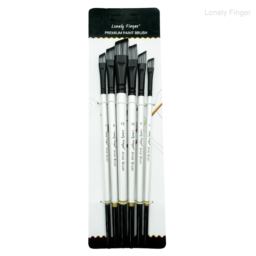 Angular Paint Brushes Set, 6Pcs Angled Paintbrushes for Acrylic Oil Watercolor Gouache Painting, Nylon Angle Shader Brush