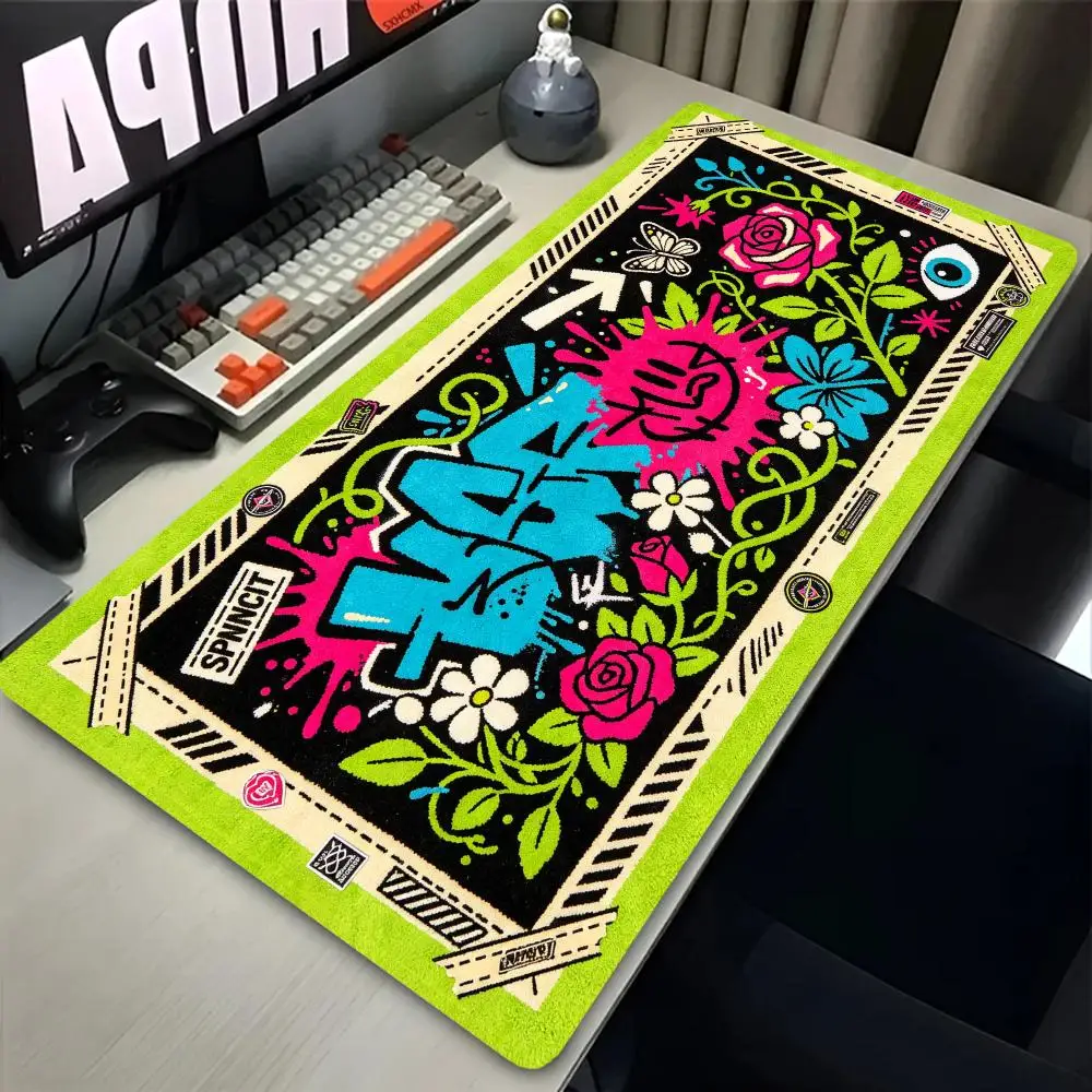 Graffiti Rose Flower Rug Desk Mat Gaming Mouse Pad Smooth Glide For Street Style Office