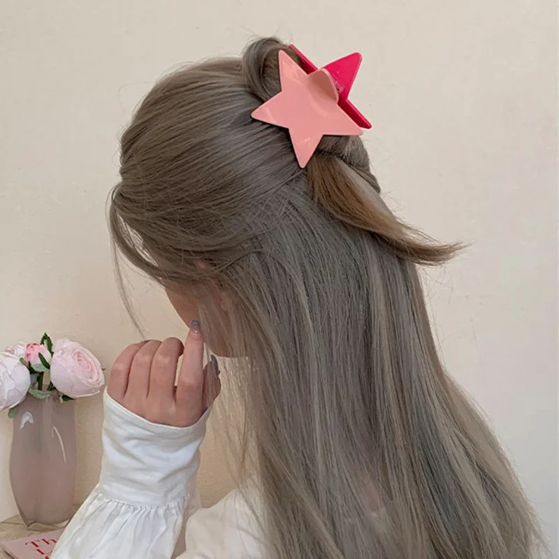 Y2K Stars Hair Claw Clip for Women Acrylic Pentagram Large Shark Clips Shiny Five-Pointed Star Hairclip Korean Hair Accessories