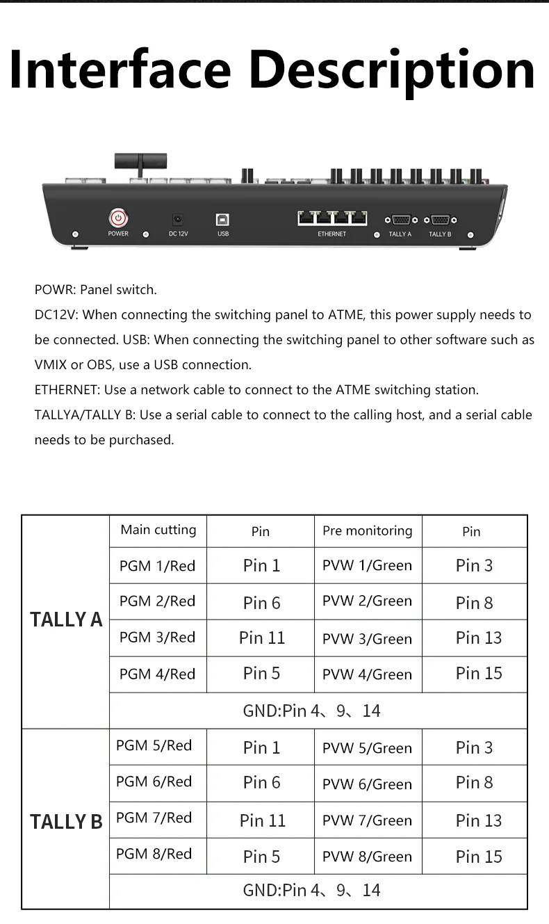 محول فيديو TYST TY-K1700HD، لوحة تحكم محطة تبديل الدليل، دعم التحكم في سلسلة BMD ATEM 1 M/E وبرامج Vmix