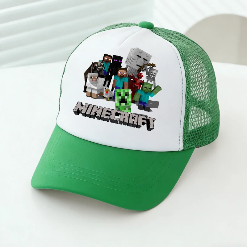 Bonés de Beisebol de Malha Minecrafted com Personagens de Desenho Animado, Chapéus Esportivos para Adultos e Crianças, Bonés de Verão para Meninos e Meninas, Bonés com Aba para Proteção Solar ao Ar Livre, Presente