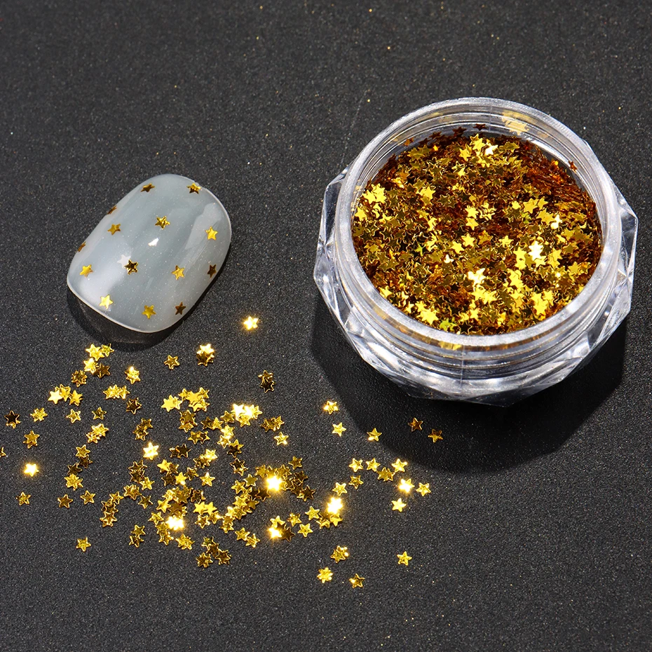 3 pezzi Y2K piccola stella glitter fiocchi per unghie dorato argentato nero piccolo mini pentagramma per unghie Seqiuns Kawaii coreano accessori per manicure