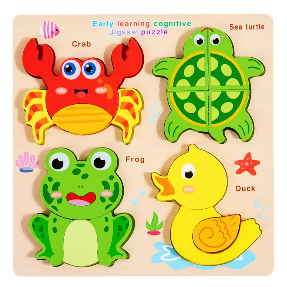 

Matching Wooden 3D Puzzles Pattern Cognitive Montessori 4 in 1 Puzzle Board DIY Logical Thinking Animal Traffic Jigsaw
