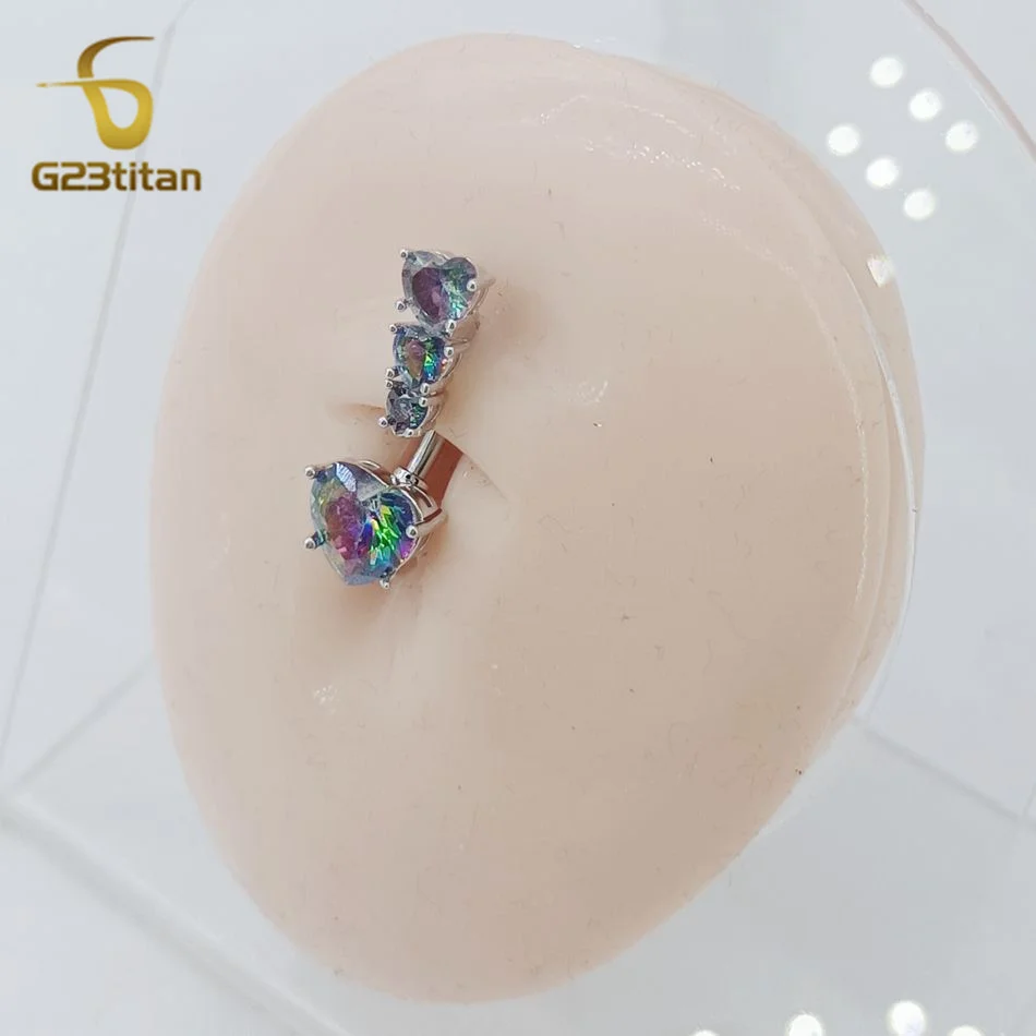 جميلة بحيرة الأزرق الزركون القلب البطن خاتم على شكل زر 14 جرام الطبية التيتانيوم منحني الحديد الحساسية الحرة السرة ثقب الجسم مجوهرات
