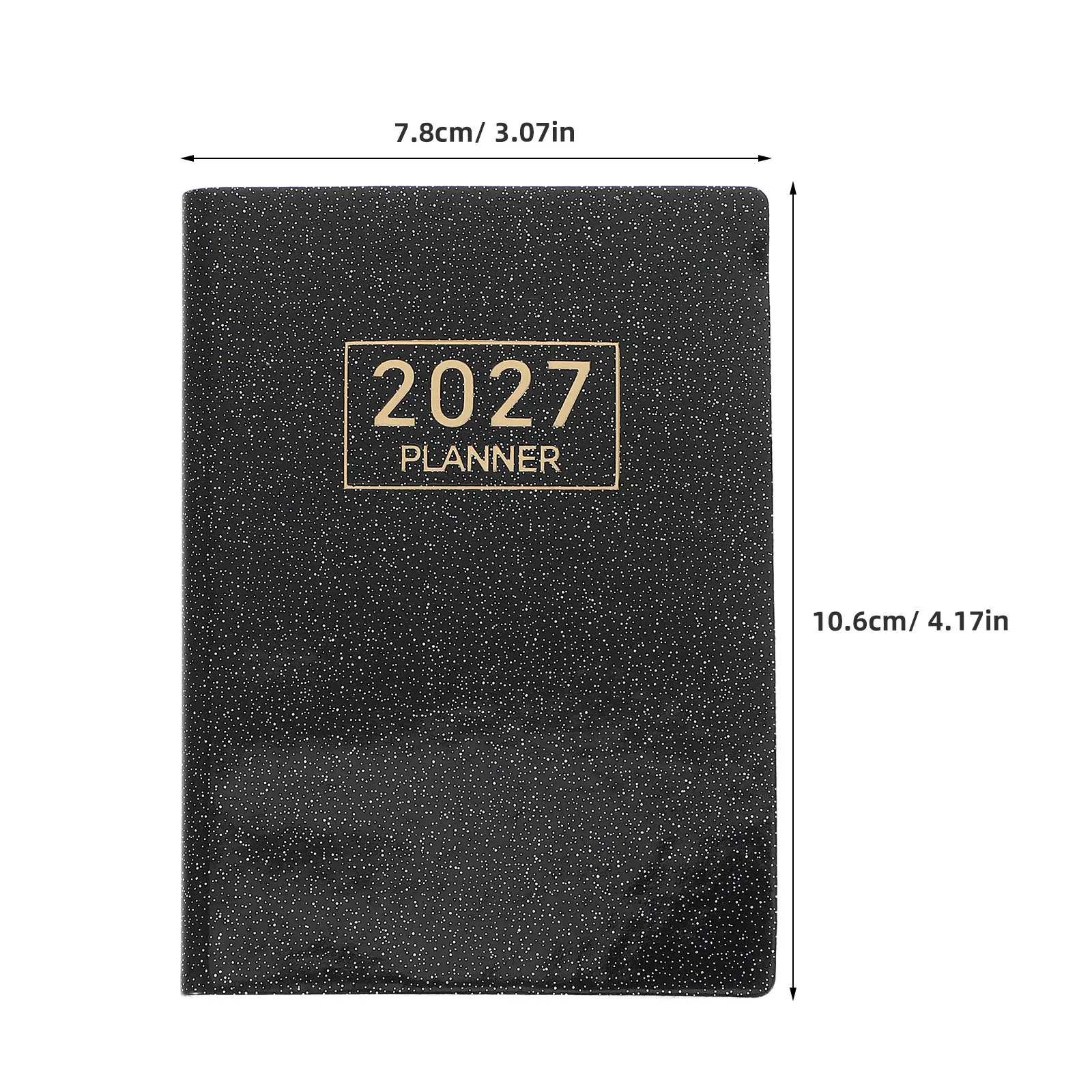 A7 2027 Daily Planner Pocket Calendar Black PU Hardcover Portable Compact Organizer for Work Study Office Schedule