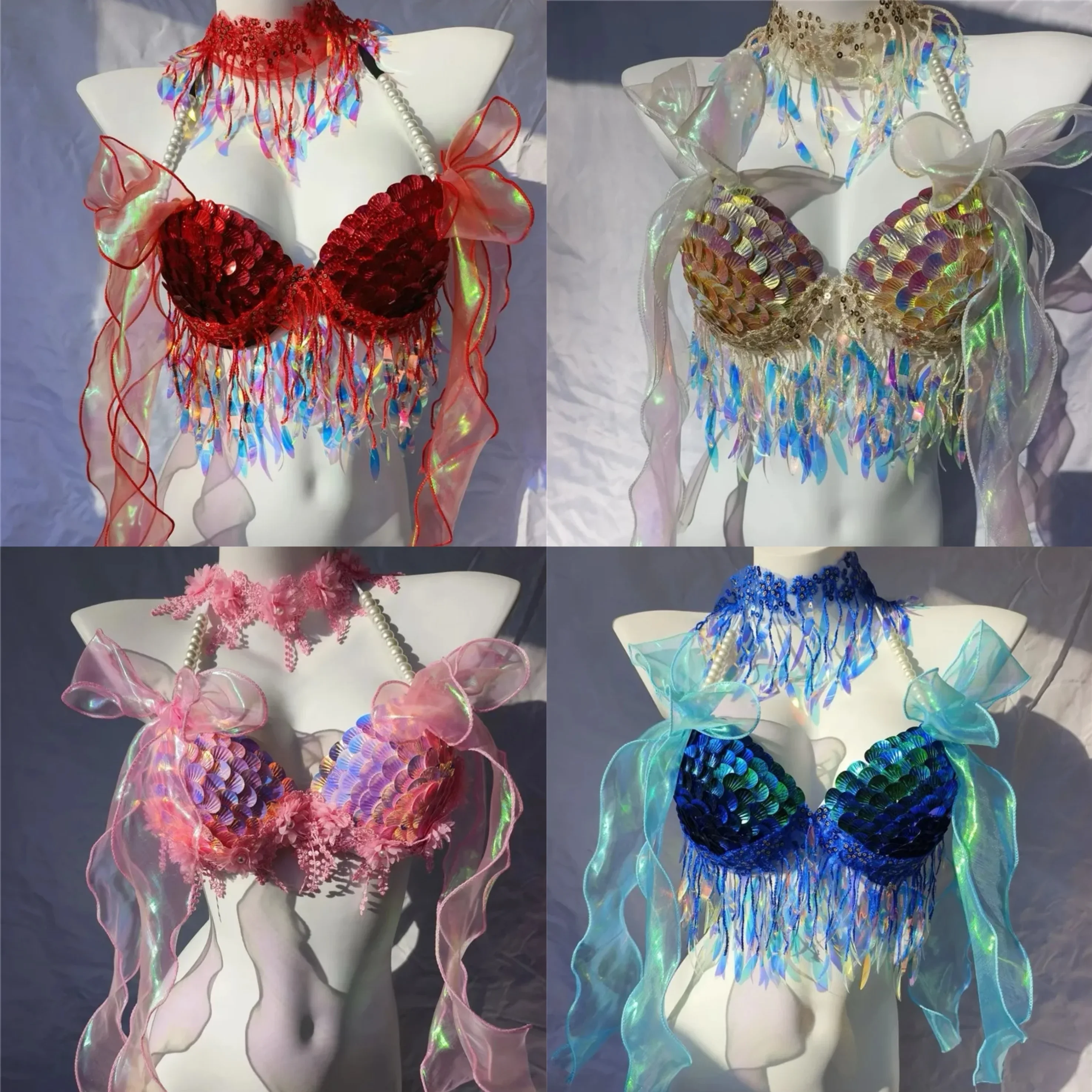 Professional aquarium show suit sequined shell bra swimsuit Mermaid tail SSI PADI Mermaid training performance Bikini Set