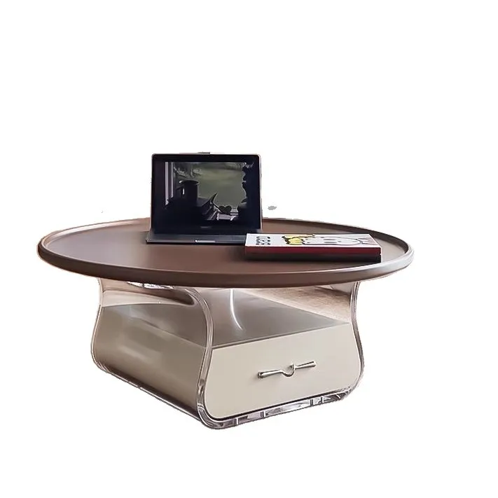 

French Cream Vintage Coffee Table Small Acrylic Round Modern