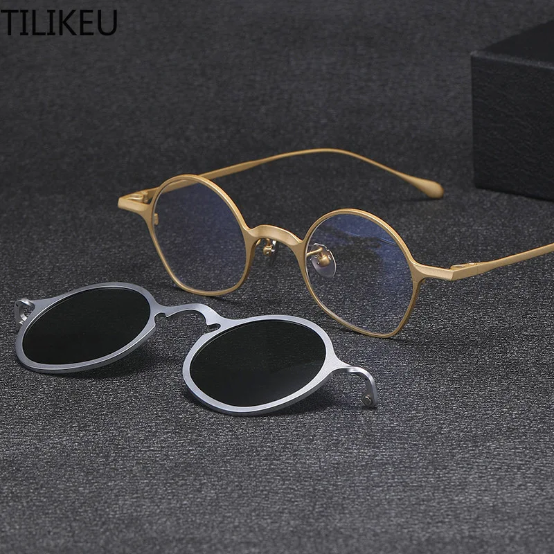 New Irregular Full Frame Pure Titanium Retro Polarized Glasses That Can Be Freely Paired with Magnetic Sunglasses Ultra Light