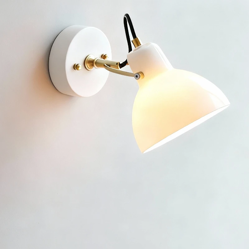 Warm Cream Wrought Iron Glass Wall Lamp with Cable Switch E27 Bedside Sofa Background in Front of The Mirror Luxury Decoration