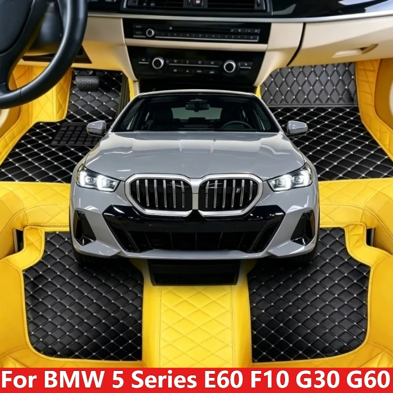 OMANE Custom Car Floor Mats For BMW 5 Series E60 F10 G30 G60 2003-2026 Auto Carpets Foot Coche Accessorie Interior Details