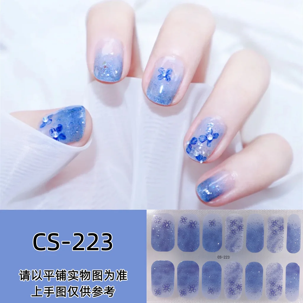 14tips Self-Adhesive Design Decal Nail Art Stickers Waterproof Full Cover Baking Free Gel Nail Film Paper For Nails Manicure Set