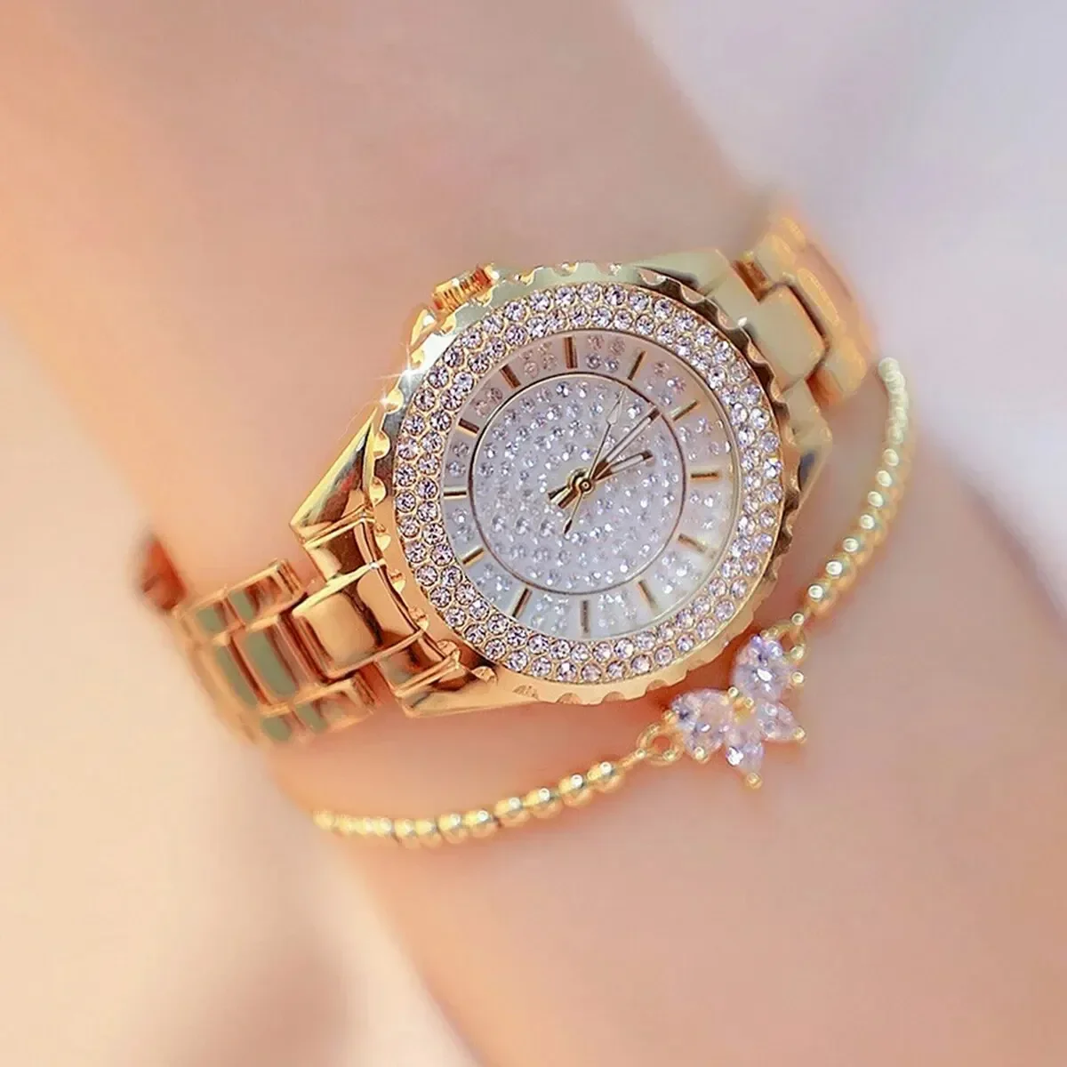 2Pcs Watch with Bracelet Set for Women Quartz Wristwatches Steel Belt Bracelet Watch Set Fashion Wrist Watches for Women