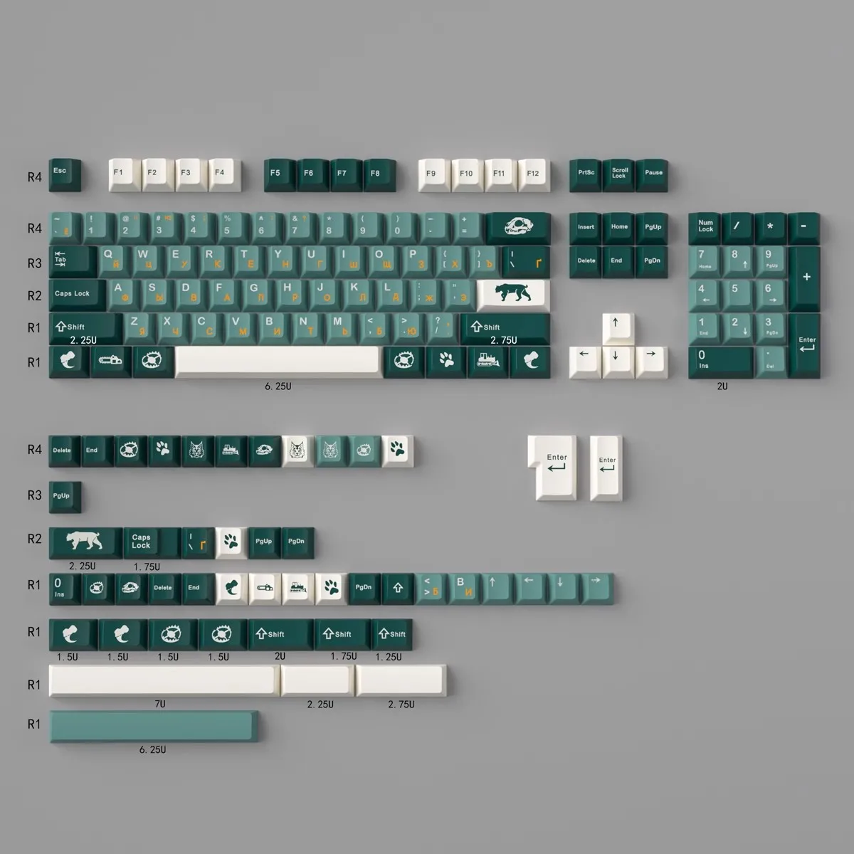 

Колпачки для клавиш PBT Silent Forest, колпачки для клавиш Cherry Profile DYE-SUB, персонализированные большие колпачки для клавиш для механической клавиатуры MX 61/64/96/104