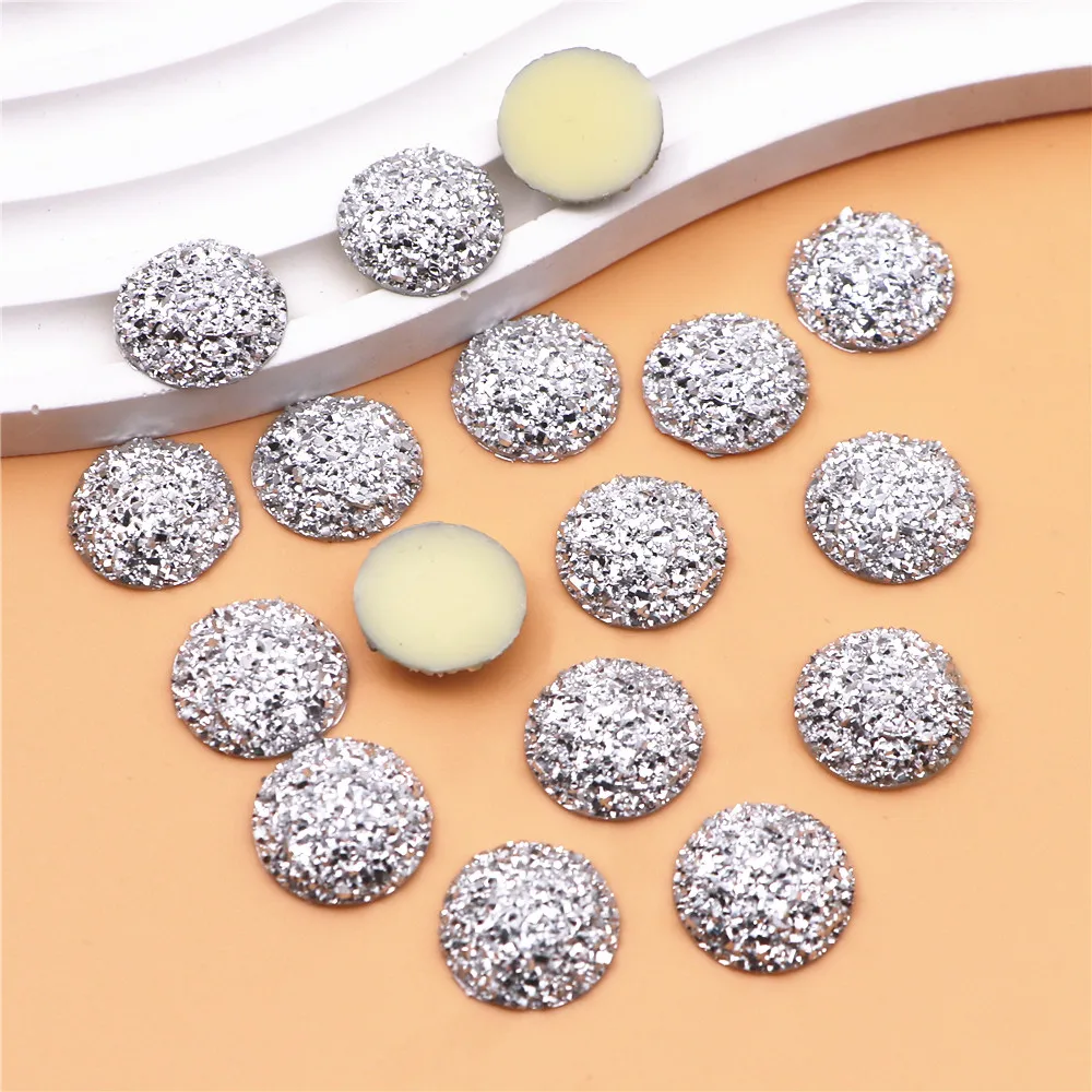 50pcs 16mm Round Shiny Silver Druzy Stone Surface Resin Flatback Cabochon DIY Craft Accessories