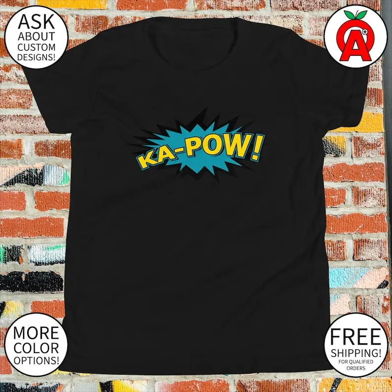 KaPow Comic Book Style TShirt  Mens Womens Unisex Youth  Short Sleeve  Superhero Tee