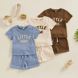 T-shirt à manches courtes pour bébé garçon, vêtements d'été pour tout-petits, lettre floue, gaufré, taille élastique, ensemble de shorts, tenue