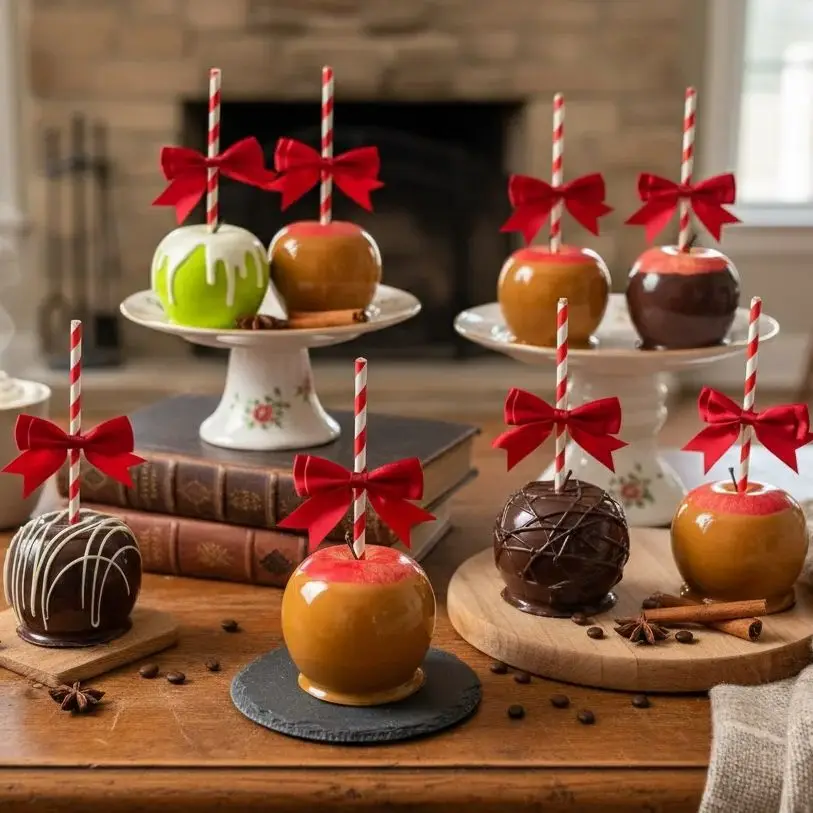 

Fake Candy Apples Christmas Decor - Realistic Faux Sweets Winter Tiered Tray - Holiday Home Gift Decoration