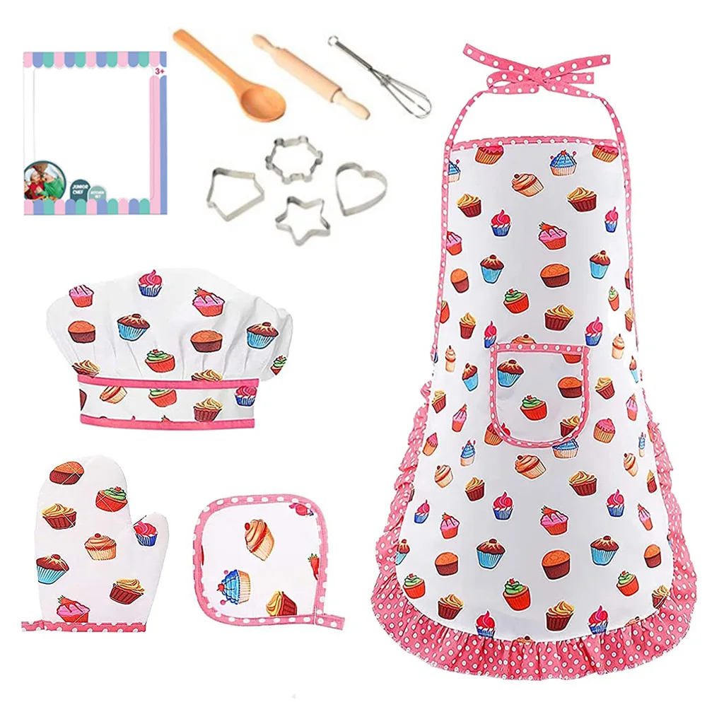 4/11pcs Kinder kochen Schürze Handschuhe Hut Set rosa Ostern Halloween Kinder koch Küche Backwerk zeug Spielhaus Spielzeug