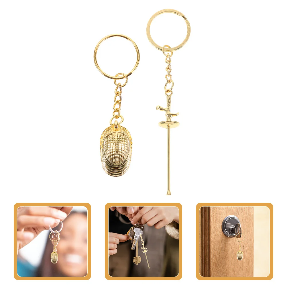 

2 Pcs Keychain Pendant Fencing Backpack Gilded Decorative Small Lovers Ornaments