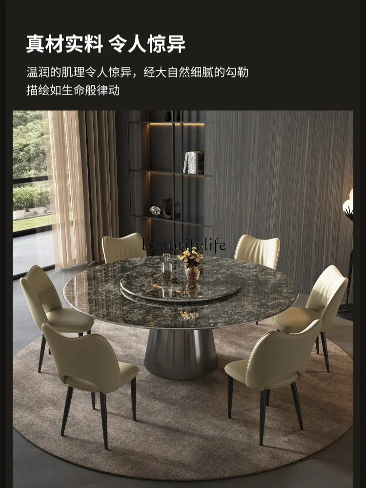 Light Luxury Natural Platinum Diamond Marble Round Medieval Luxury Stone Dining Table