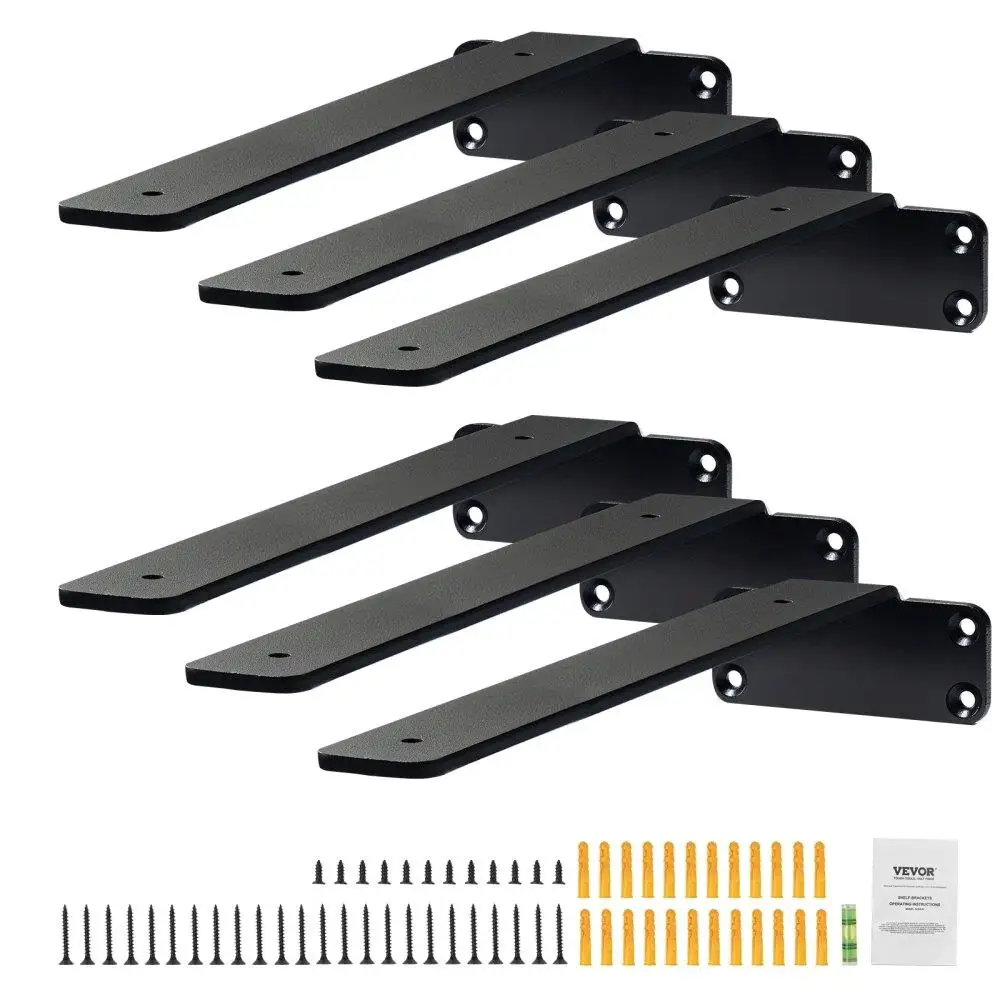 

HEAVY DUTY FLOATING SHELF BRACKETS 6PCS 10INCHx4INCHx1.6INCH 5MM THICK MATTE BLACK STEEL SHELF BRACKETS 160LB LOAD CAPACITY