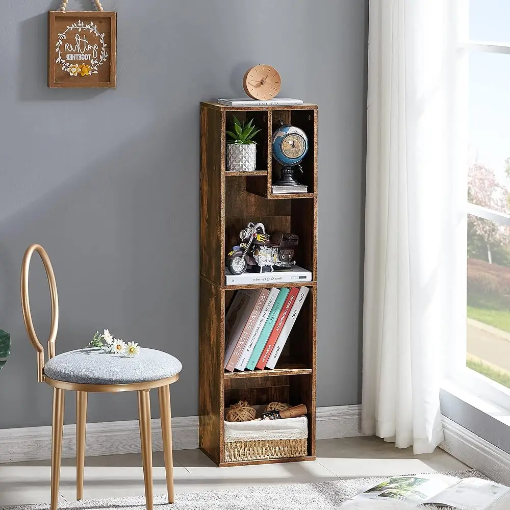 

4-Tier Bookcase, Modern Storage Cabinet With Height Difference Shelves For Standard Textbooks, 5 Cubes, Vertical Or Horizontal,