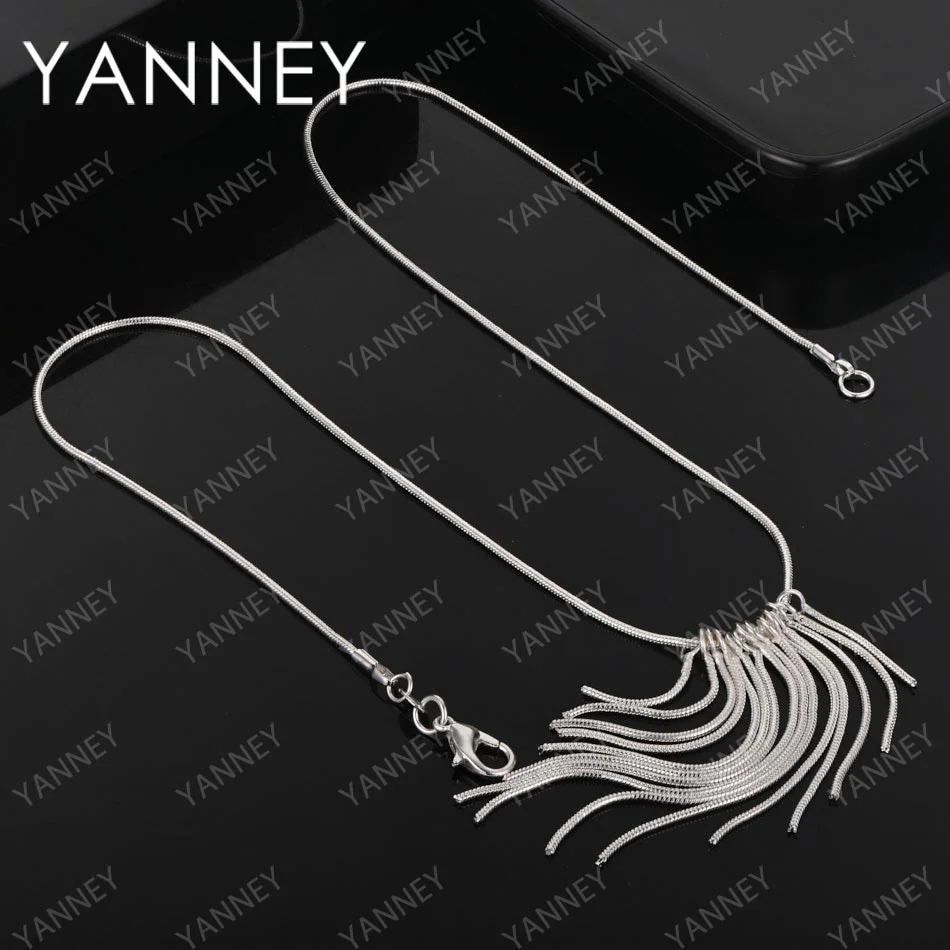 New 925 Sterling Silver 18 Inches Tassel Necklace Women Fashion Charm Wedding Party Favors Jewelry