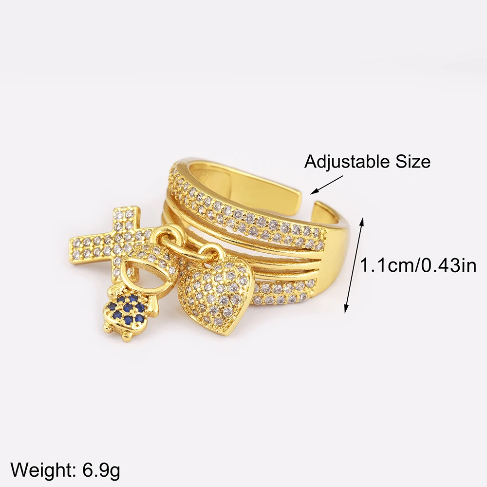 Nidin New Fashion Boy/Girl Heart Open Rings Adjustable 3 Styles For Female Male Shine Zircon Finger Jewelry Wedding Party Gifts