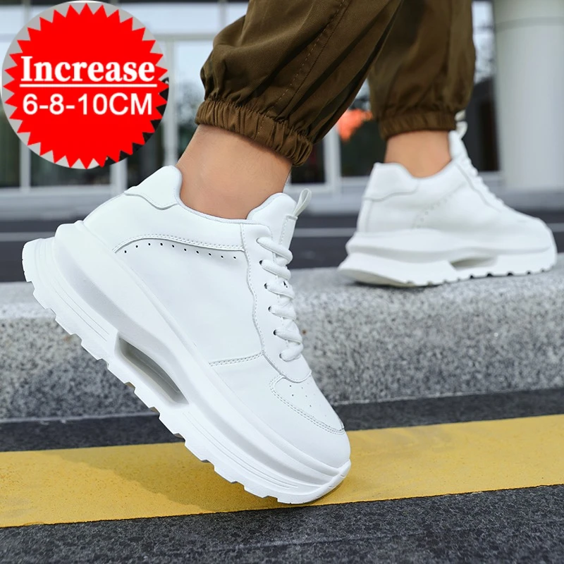 High Quality Men Sneakers Elevator Shoes for Men Fashion Casual Shoes Comfortable Leather Sports Shoes Height Increase 6/8/10cm