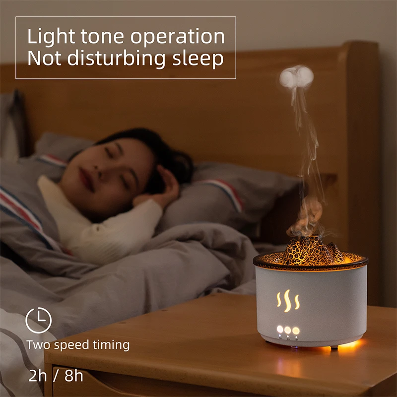 260ml Aroma Essential Oil Diffuser Aromatherapy Volcano Air Humidifier Smoke Ring Sprayer 2 Colors Flame LED Lamp for Bedroom