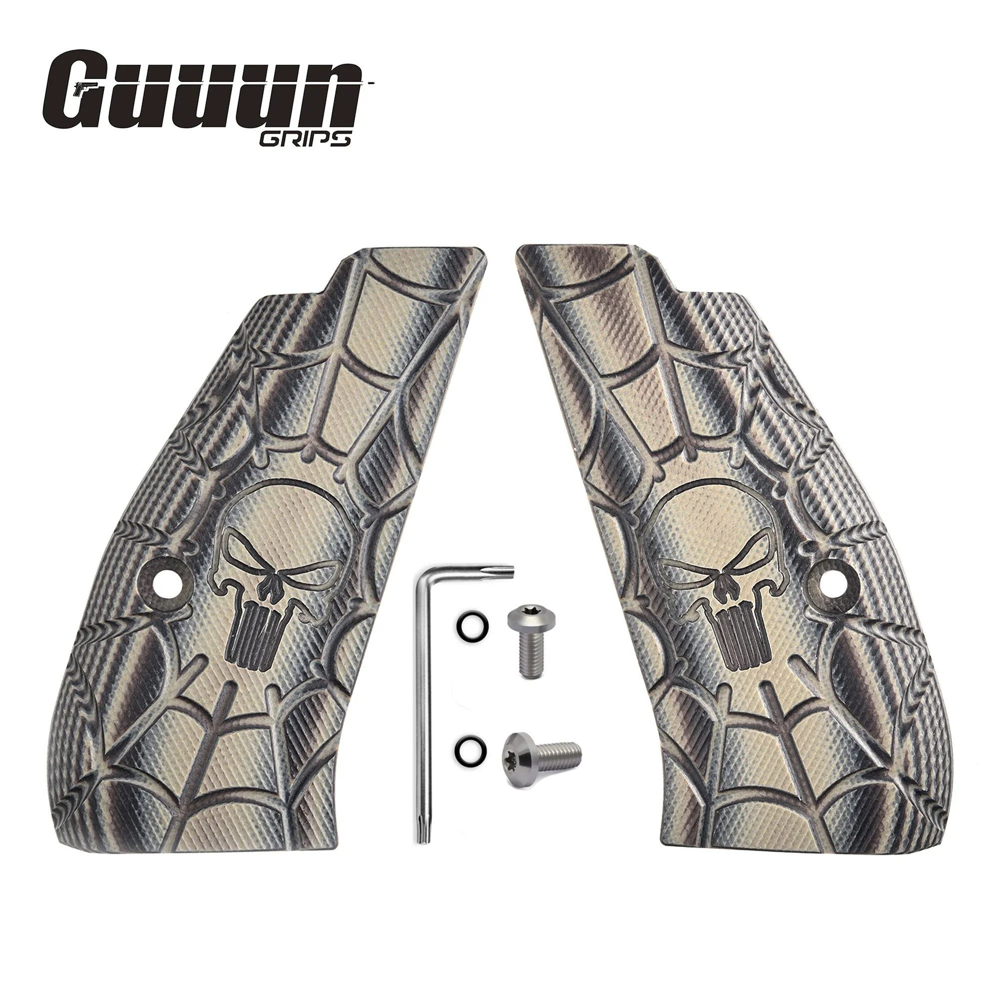 Guuun G10 Compact Grips CZ 75/85 Compact CZ P-01 Cobweb Skull Skeleton Texture