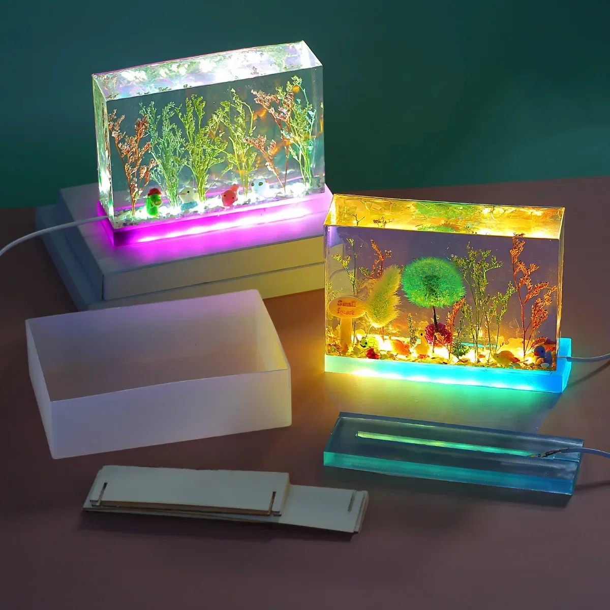 

Dry Flower 3D Cube Ornament Square LED Lamp Holder Cuboid Silicone Abrasive DIY Crystal Epoxy Resin Mold Handicrafts