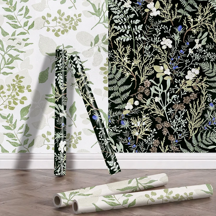 Flower Self-adhesive Wallpaper Green Plants Living Room Dining Room Background Wall Furniture Decoration Sticker PVC Wallpaper