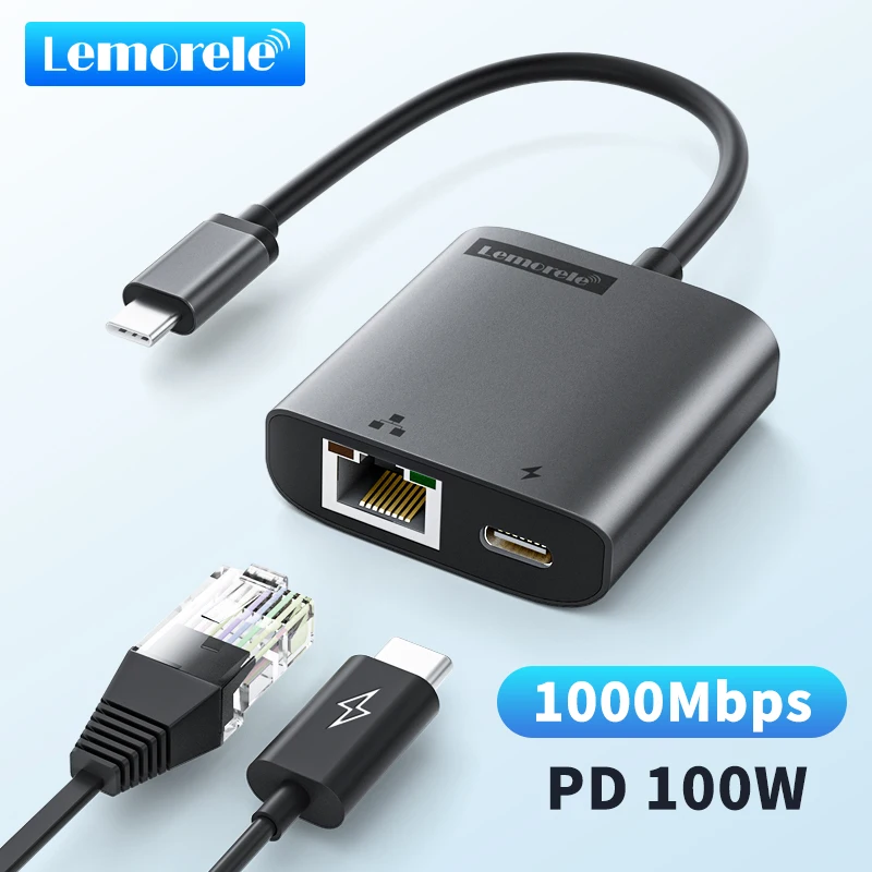 

Lemorele TC35 2 in 1 USB HUB Type-C to RJ45 1000M Docking station PD100W Fast charging for MacBook Dell HP Laptop Accessories