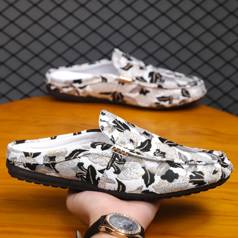 Half Shoes For Men Mules Slides Sandals Slippers Slip On Flats Summer Backless Loafers Slippers Mens Open Back Casual Shoes 2025