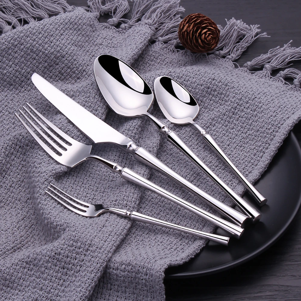 6/16/20/24/30Pcs Stainless Steel 304 Tableware Sliverware Western Knife Fork Spoon Set Mirror Cutlery Set Dishwasher Safety