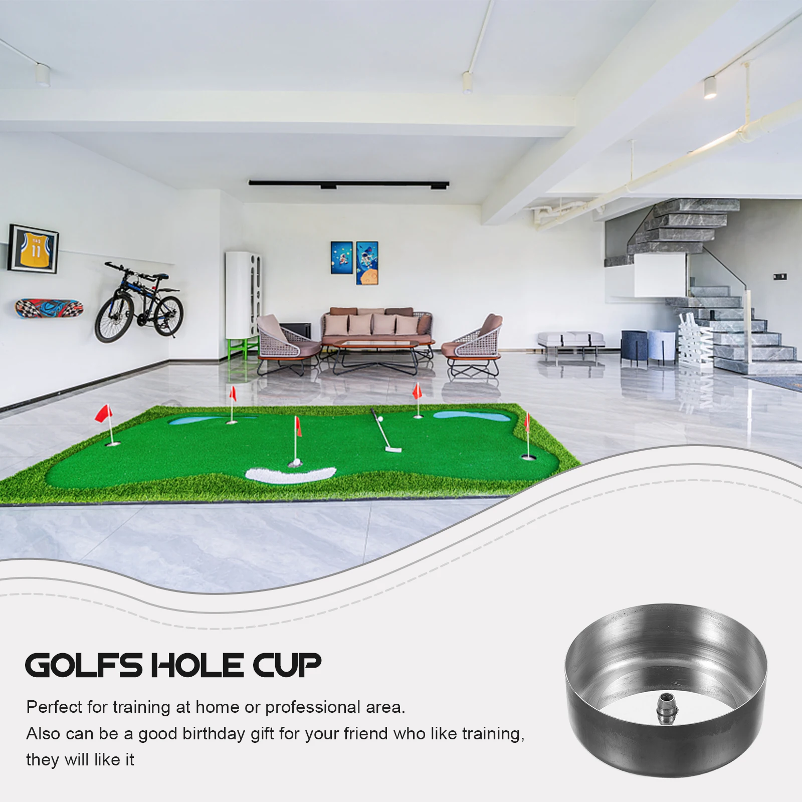 

1 Set 4CM Golf Putter Hole Cup Set Stainless Steel Cloth Practice Training Aid Flags Included for Home Party Gift Professional