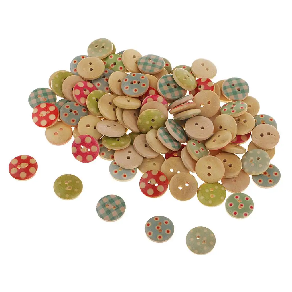 2X 100Pcs Assorted 2 Holes Wood Buttons for DIY Card Scrapbooking Embellishment