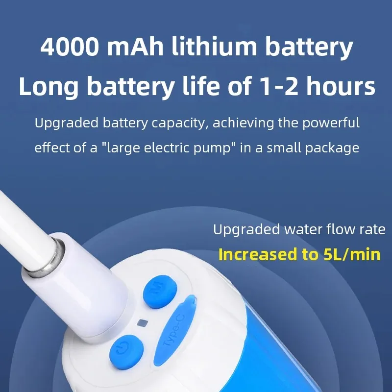 

Модернизированный портативный электрический насос для душа для кемпинга, 4000 мАч, перезаряжаемый с цифровым дисплеем для кемпинга, пляжного общежития