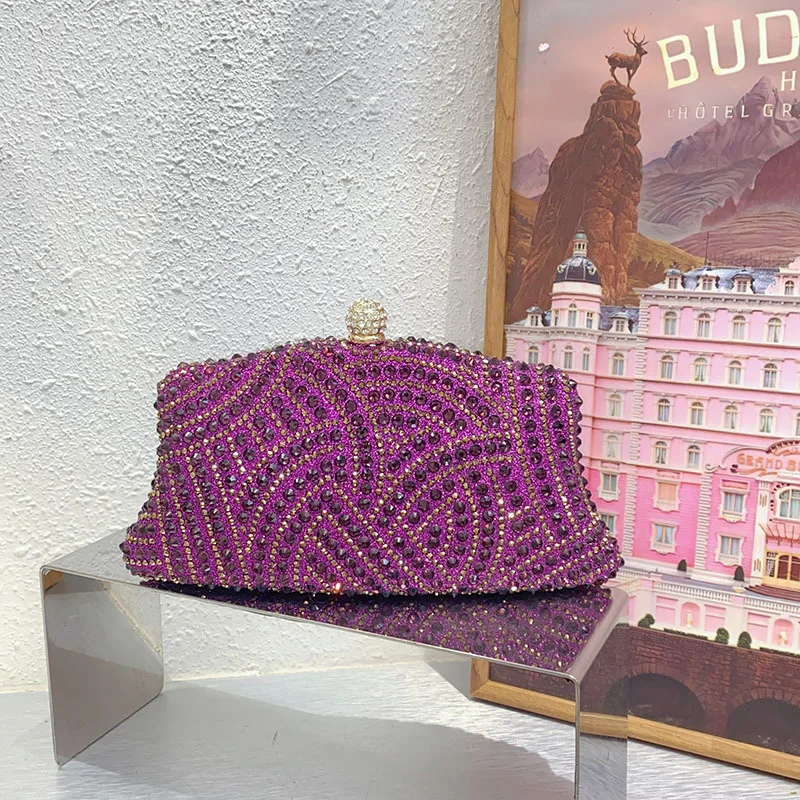 

Purple Silver Colorful Women Diamond Sweet Dinner Evening Bag Lady Crystal Prom Party Handbag Female Banquet Clutch Purse Wallet