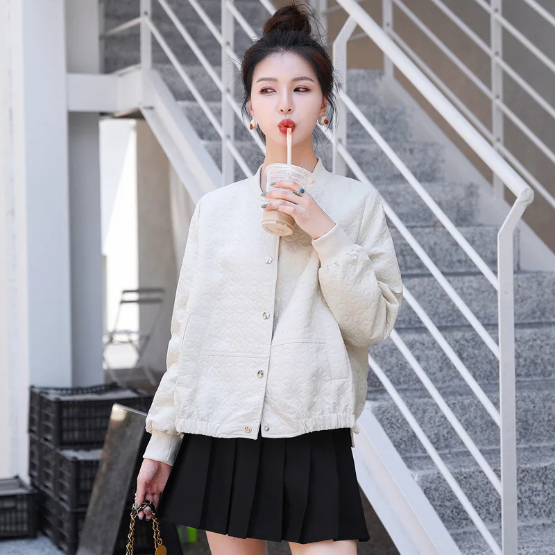 New Korean Version Coat Loose And Thin Short Coat Collarless Long-Sleeved Baseball Jacket Women's Spring Top