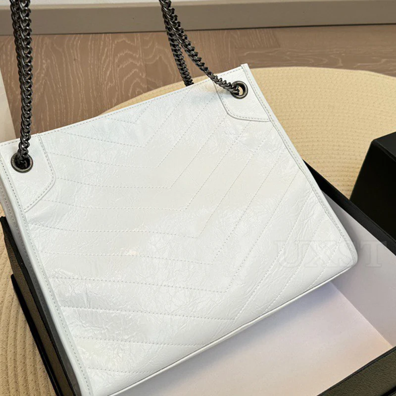 UXST 2024 New Oil Wax Leather Chain Totes Large Capacity Shopping Bag Daily Shopping Ladies Casual Luxury Fashion Shoulder Bag