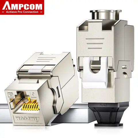 AMPCOM Pro Cat7/6A/6 Shielded Keystone Jack, Zinc Alloy Toolless RJ45 Connector with 50u Gold Plated Pins for High-Speed Network