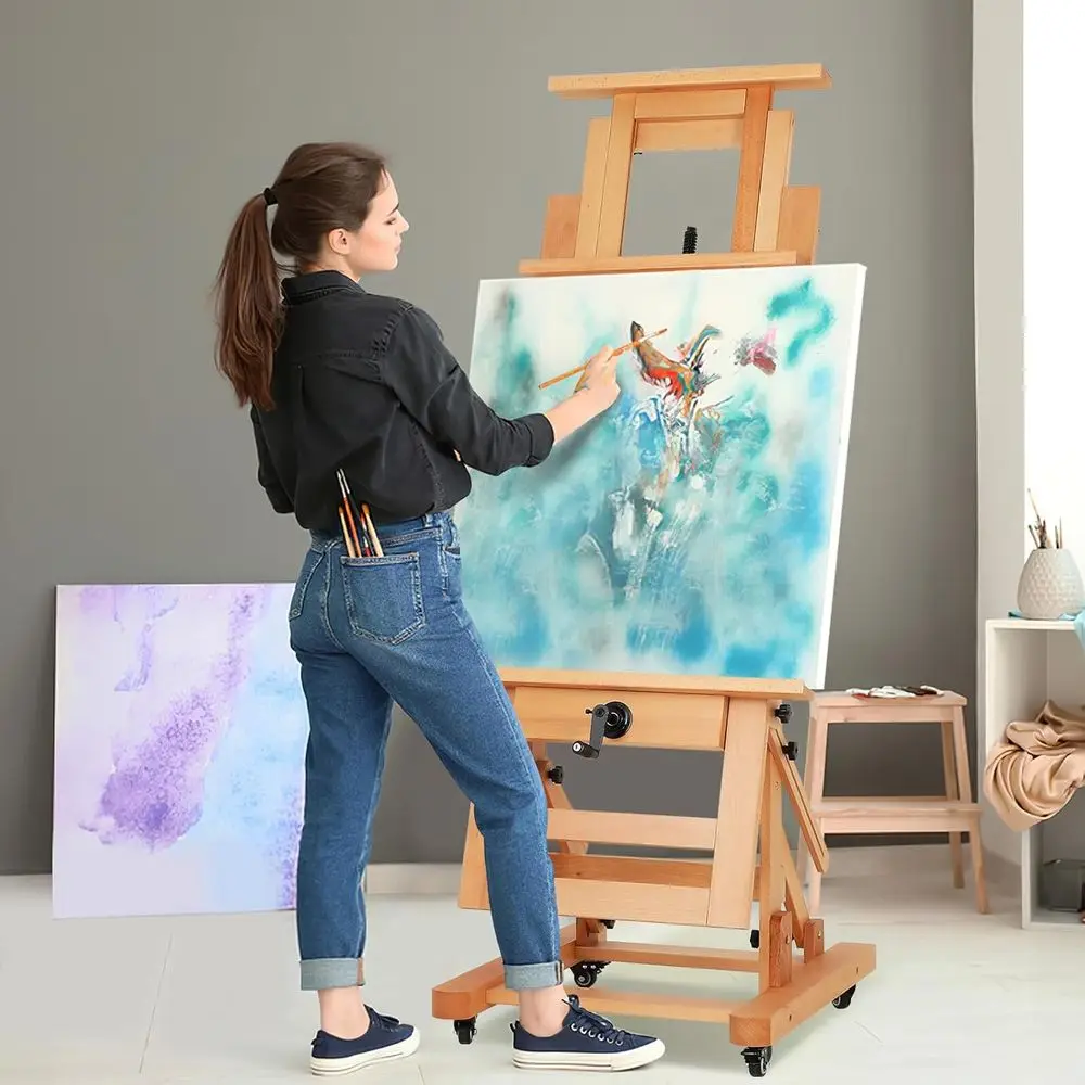 Adjustable Art Easel for Painting and Whiteboard Use in Light Brown