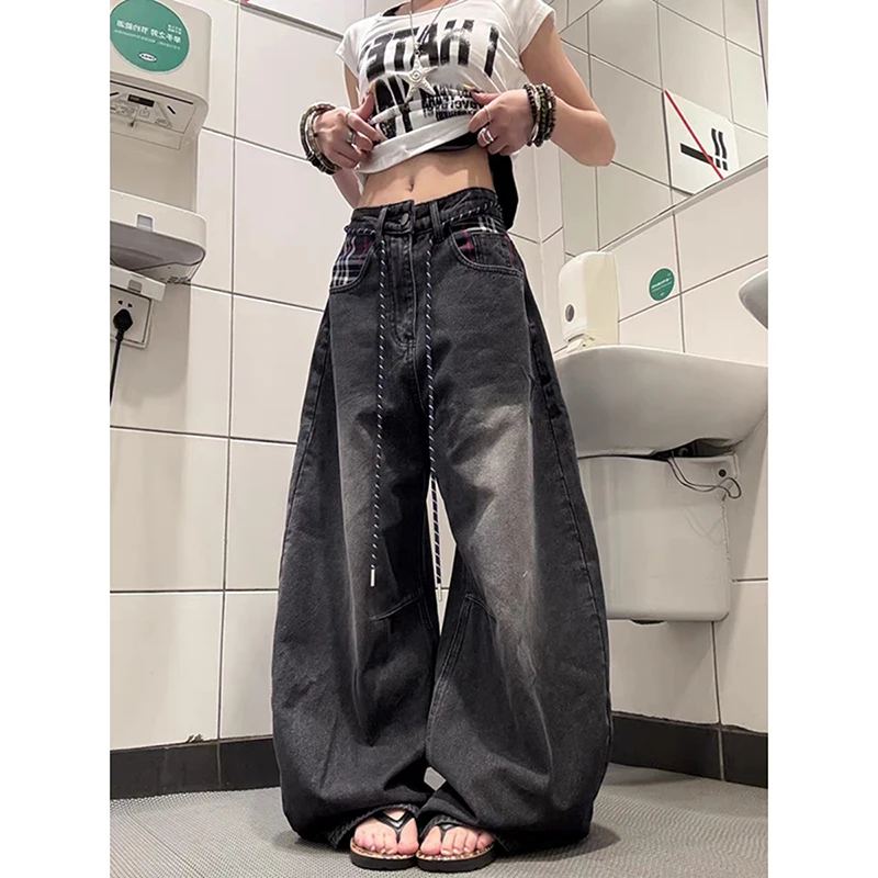 

ZHIZOU американские винтажные уличные джинсы женские свободные повседневные джинсовые брюки для джазовых танцев Harajuku Y2K хип-хоп лоскутные широкие брюки