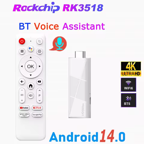Android14.0 TV Stick RK3518 Quad Core 4K HDR Wifi6 BT5.4 BT Voice Assistant Remote Game Media Player Smart TV Box H96 Max